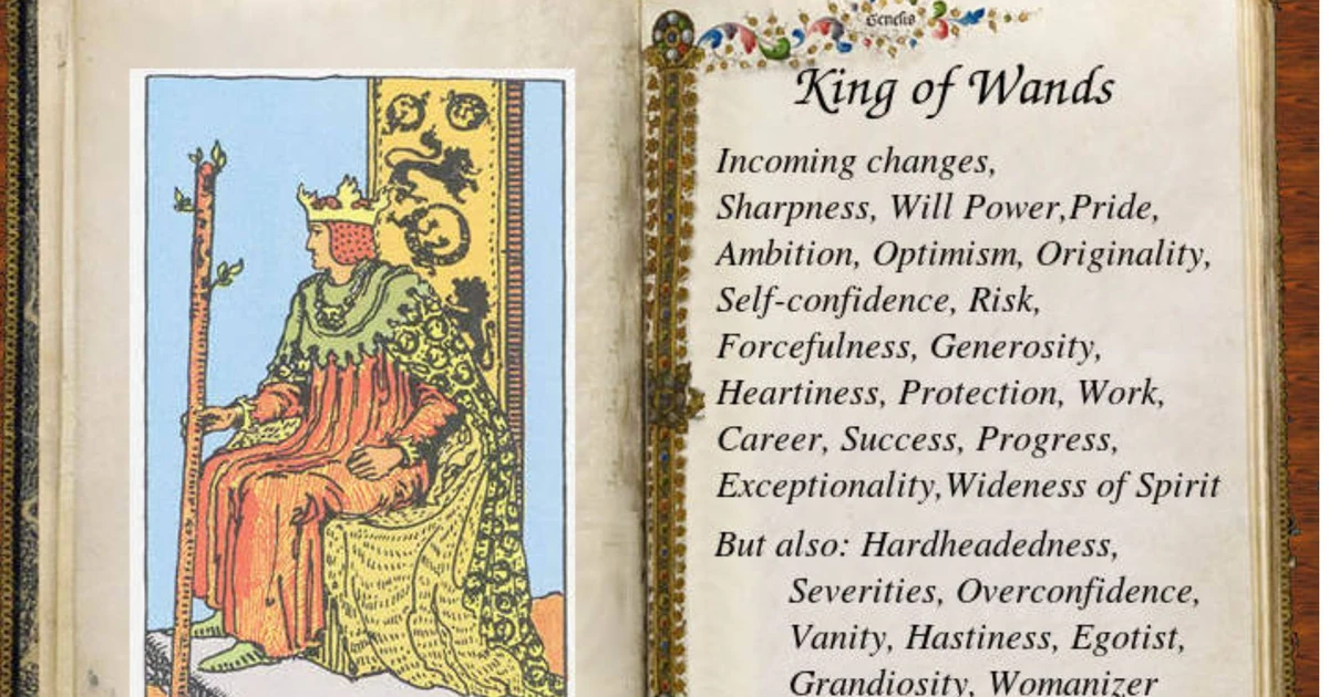 Symbolic representation of the King of Wands with fiery imagery and leadership motifs